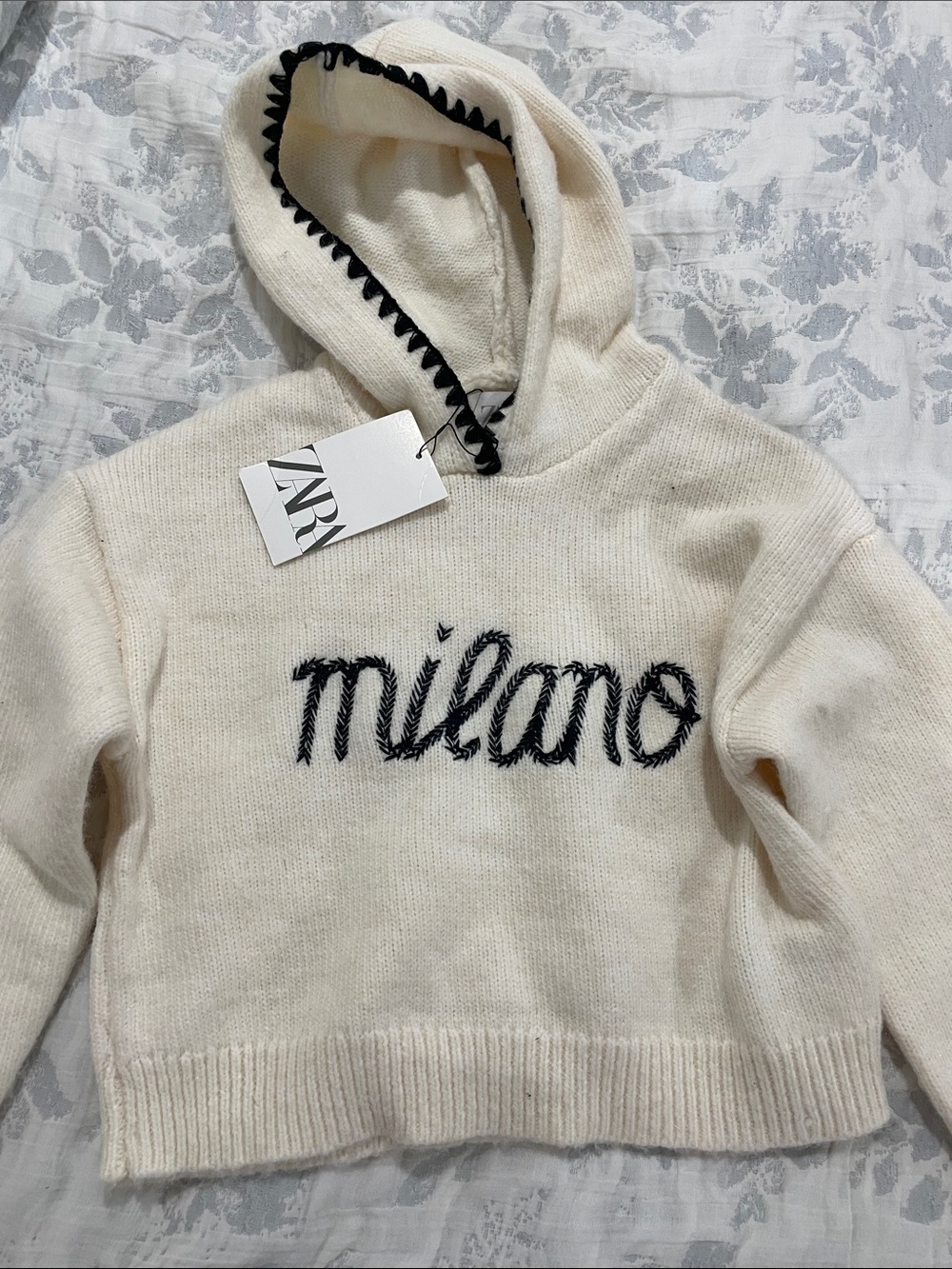 Zara Cream Hoodie with Black 'Milano' Script